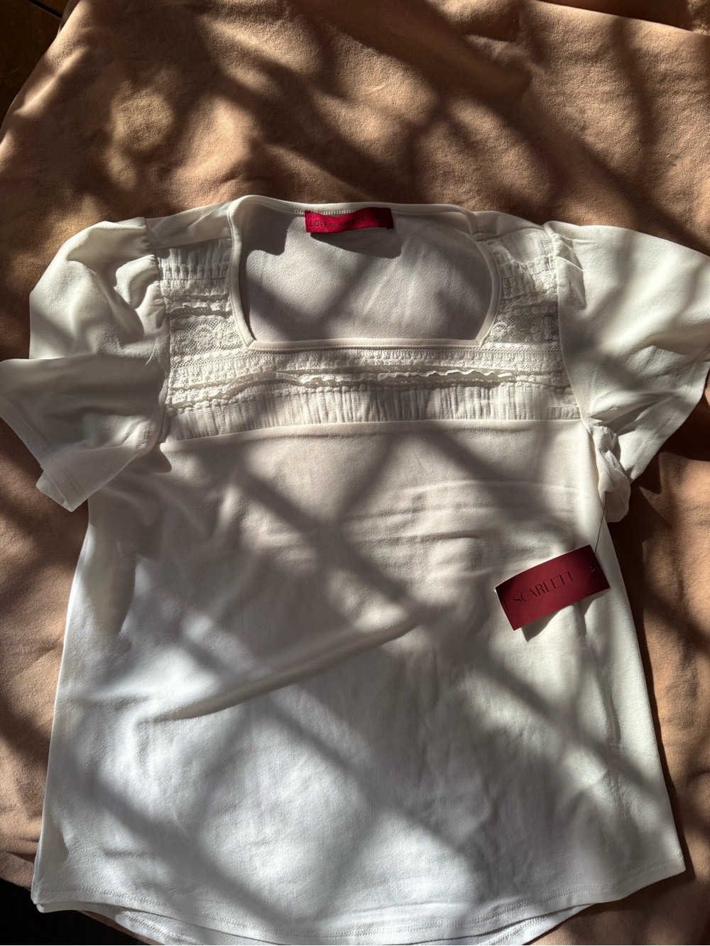 Scarlett White Girls' Smocked Square Neck Blouse with Puff Sleeves